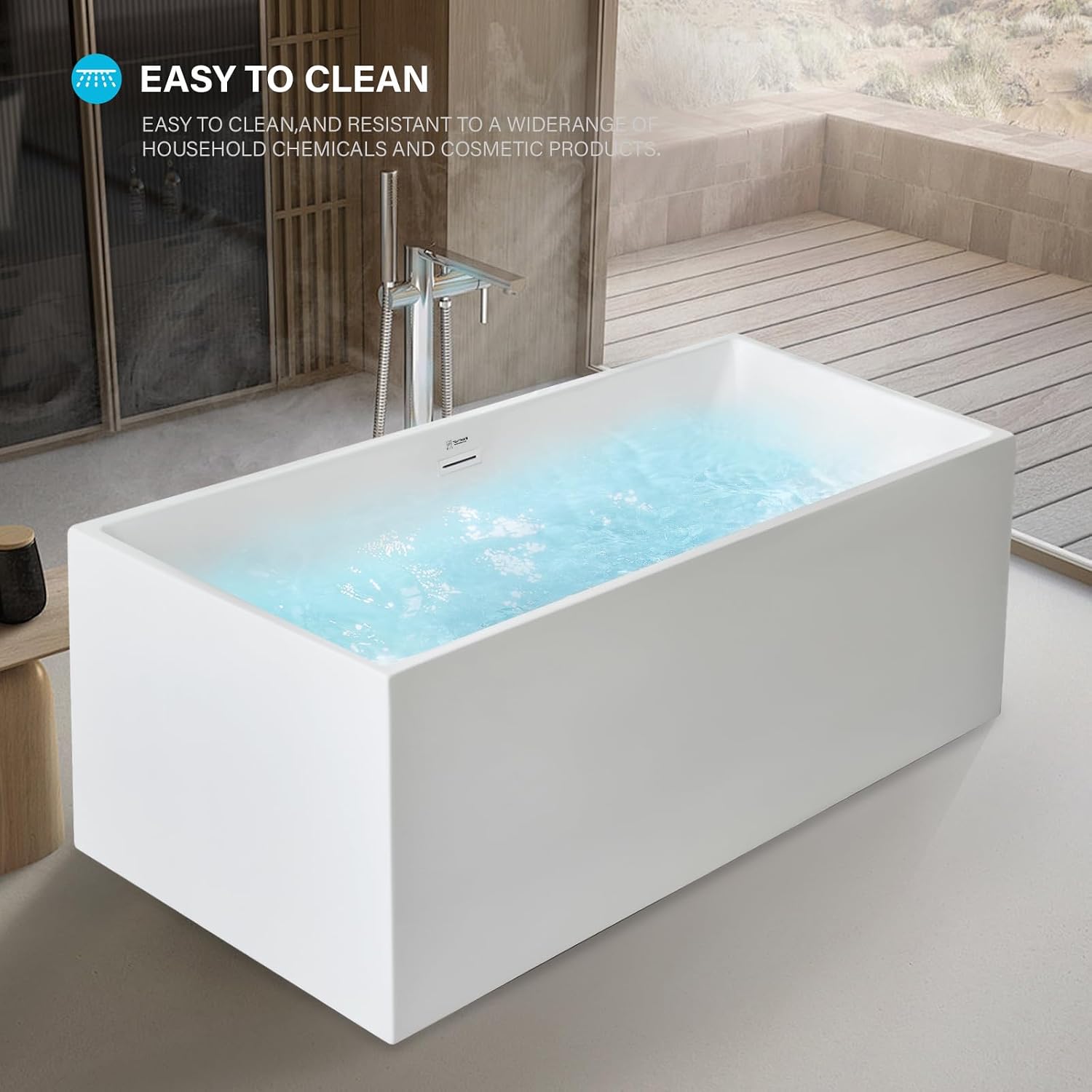 Vanity Art 67 X 32 Inch White Acrylic Freestanding Bathtub | Contemporary Design Soaking Tub with Pop-up Drain Overflow Included, UPC Certified VA6813B-L-PW