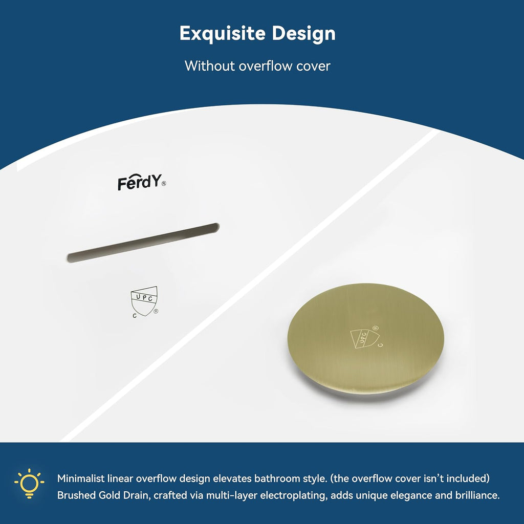 FerdY 55' Acrylic Freestanding Bathtub, Contemporary Soaking tub with Brushed Gold Drain, Elegant Oval Shape, cUPC Certified, Tahiti