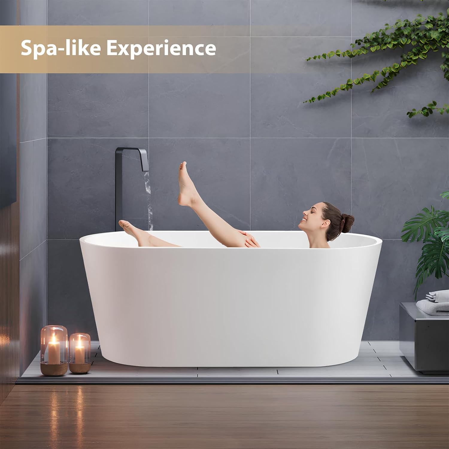 Vanity Art 54' x 30' Acrylic Freestanding Bathtub | Modern Stand Alone Soaking Tub with Overflow and Pop-up Drain, UPC Certified VA6815-XS-IO