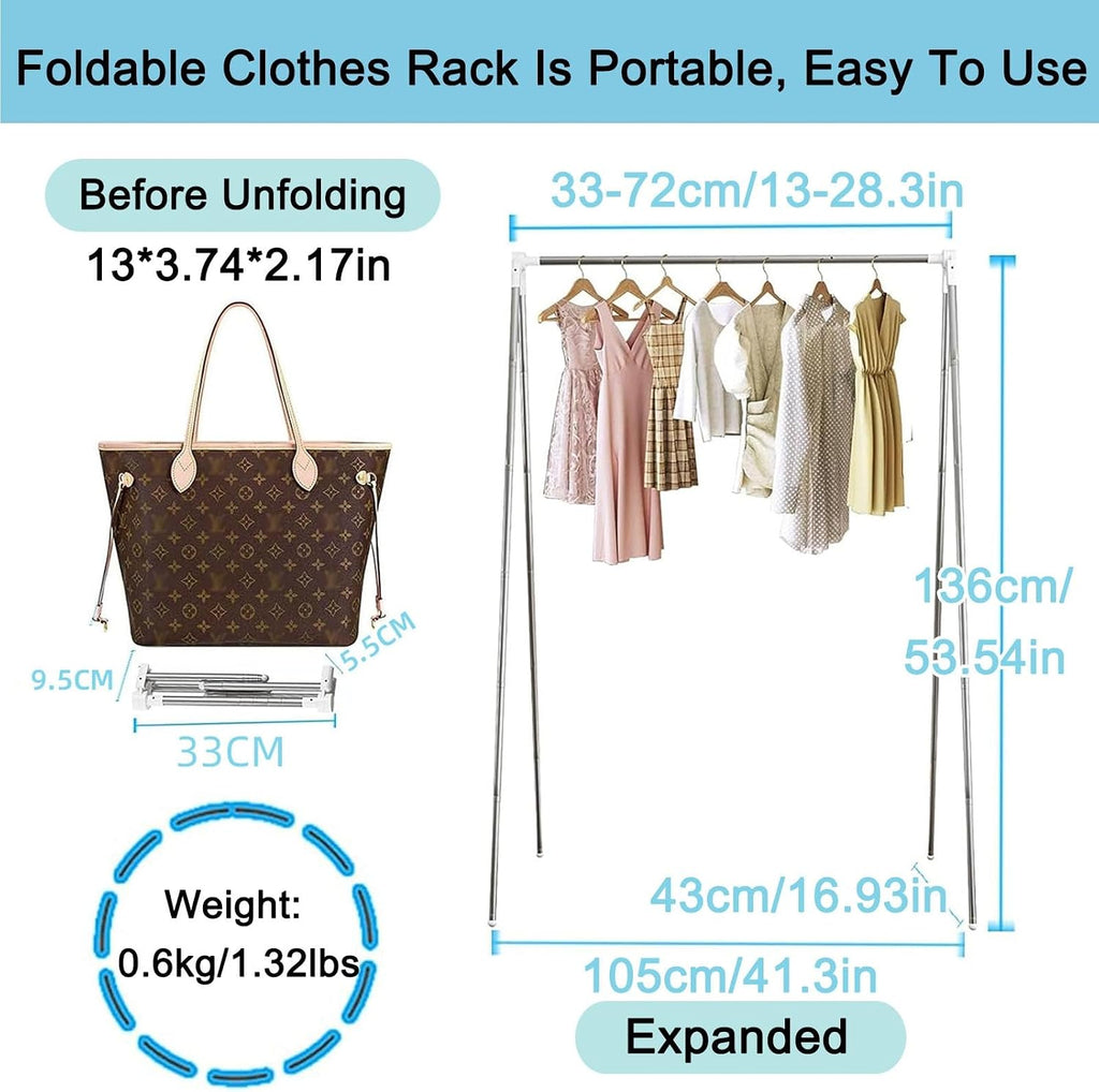 Foldable Clothes Rack, Extendable Garment Rack Portable Freestanding Clothing Rack Metal Clothes Rack For Travel, Camping, Bedroom, Hotel, Laundry Room(Small)