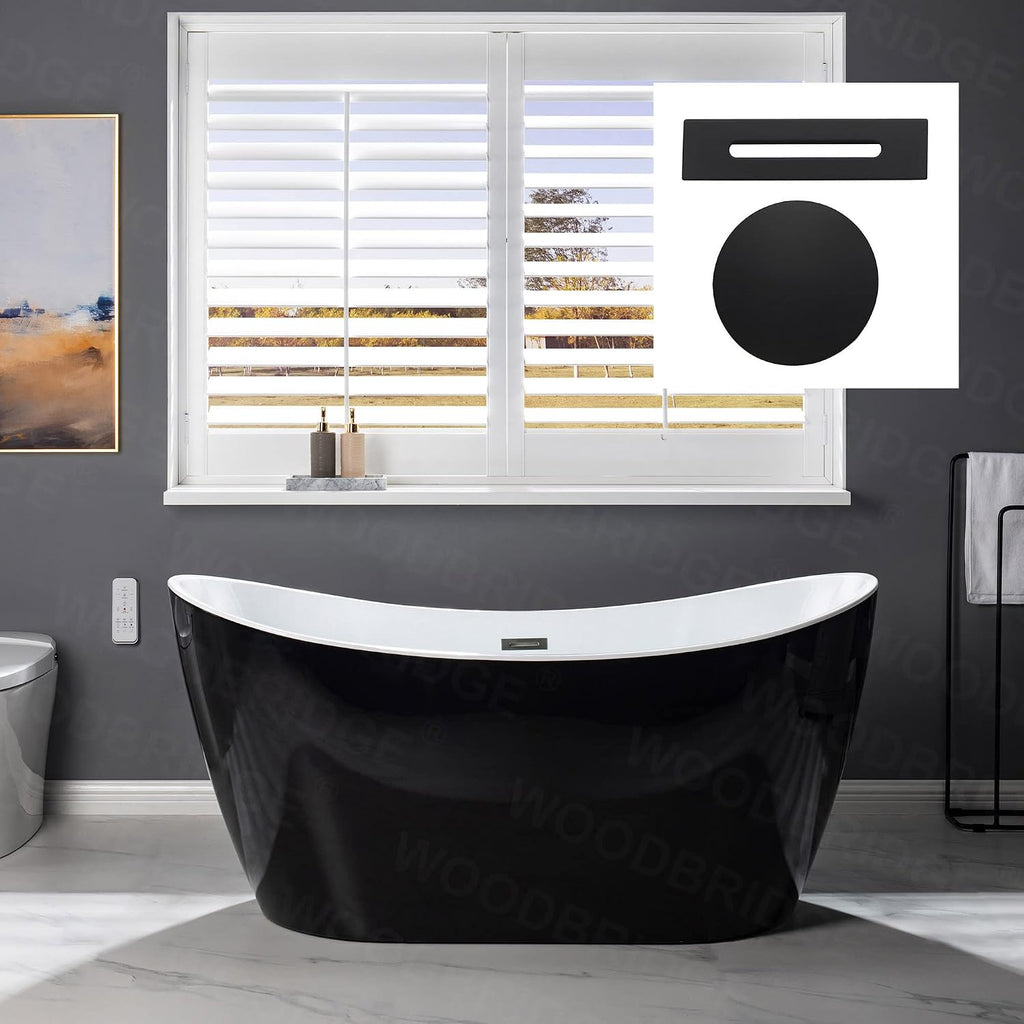 WOODBRIDGE 59' Acrylic Freestanding Bathtub Contemporary Soaking Tub, Black Acrylic(Matte Black Drain/Overflow),BTA1816-MB
