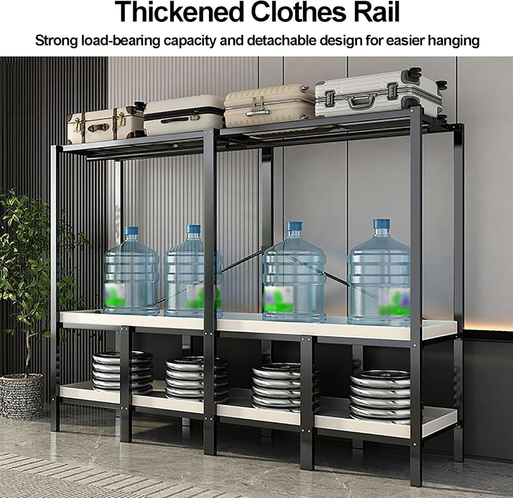 Heavy Duty Foldable Portable Wardrobe Closet With Cover, Portable Closet For Bedroom, Metal Garment Rack Closet, Enclosed Curtain For Hanging Clothes(Grey,82.7inch)