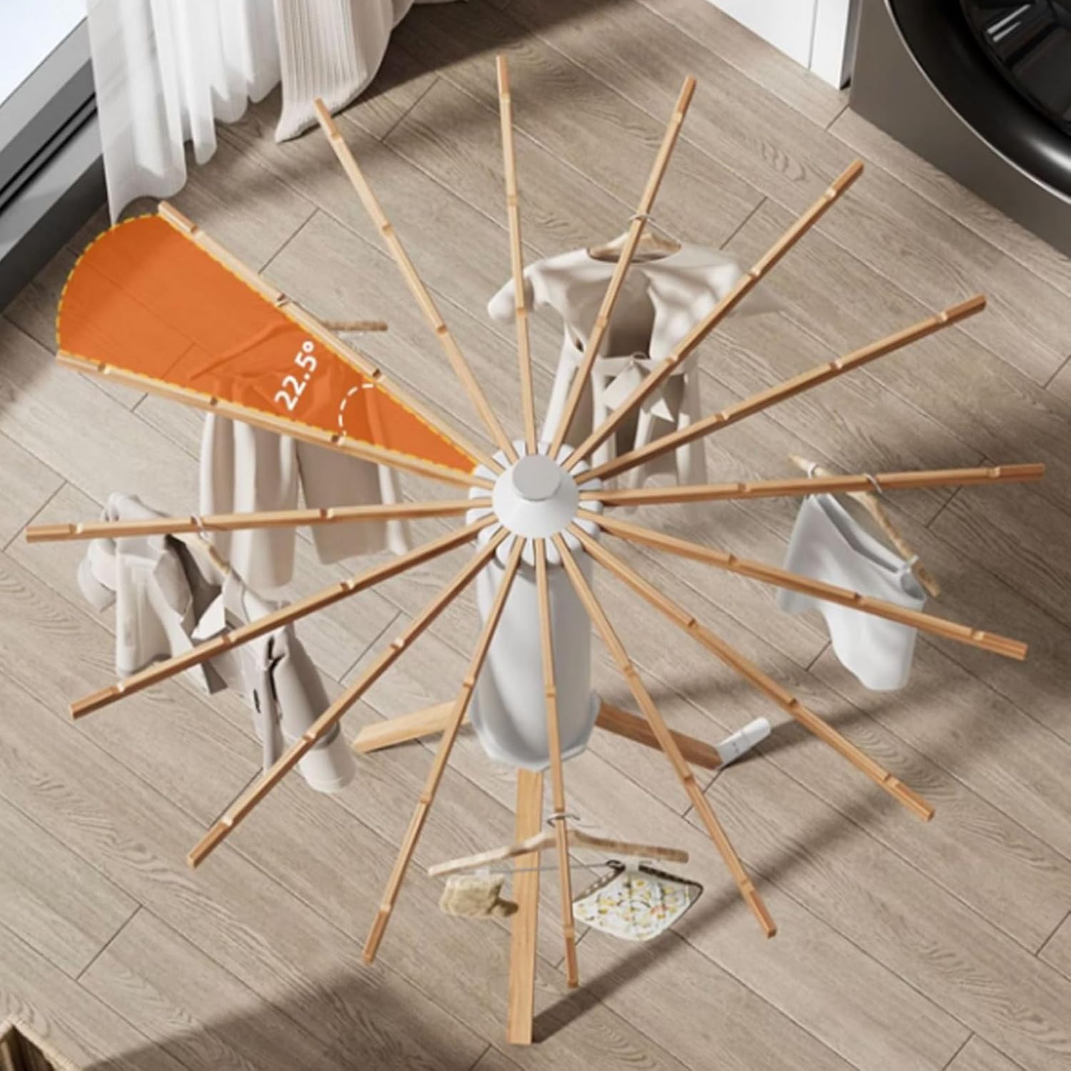 Tripod Clothes Drying Rack,Foldable Laundry Stand/Collapsible Garment Rack- 360° Rotation, High Laundry Drying Rack With16 Poles/Pedal Buckle/Bearing 30kg,White