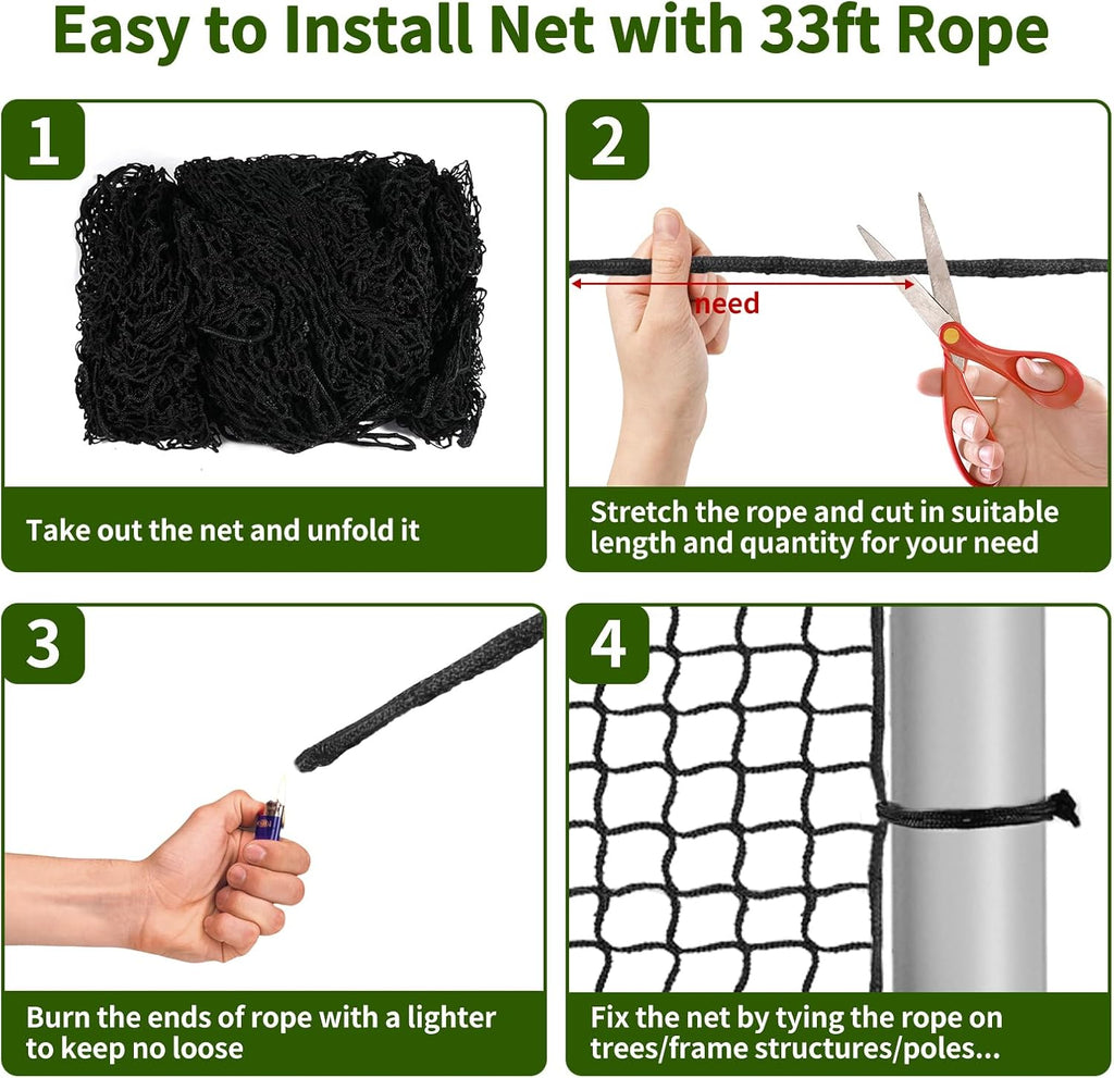 Baseball Net Netting Batting Cage Net Backstop Net - Heavy Duty Nylon Sports Netting with 33FT Rope & Steel Hanging Kit, Multiple Sizes for Backyard Garage Indoor Outdoor Practice