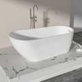 Logmey 67 Inch White Acrylic Freestanding Bathtub Oval Shape Soaking Tub with Chrome Drain & Overflow Assembly for Classic and Modern Bathrooms