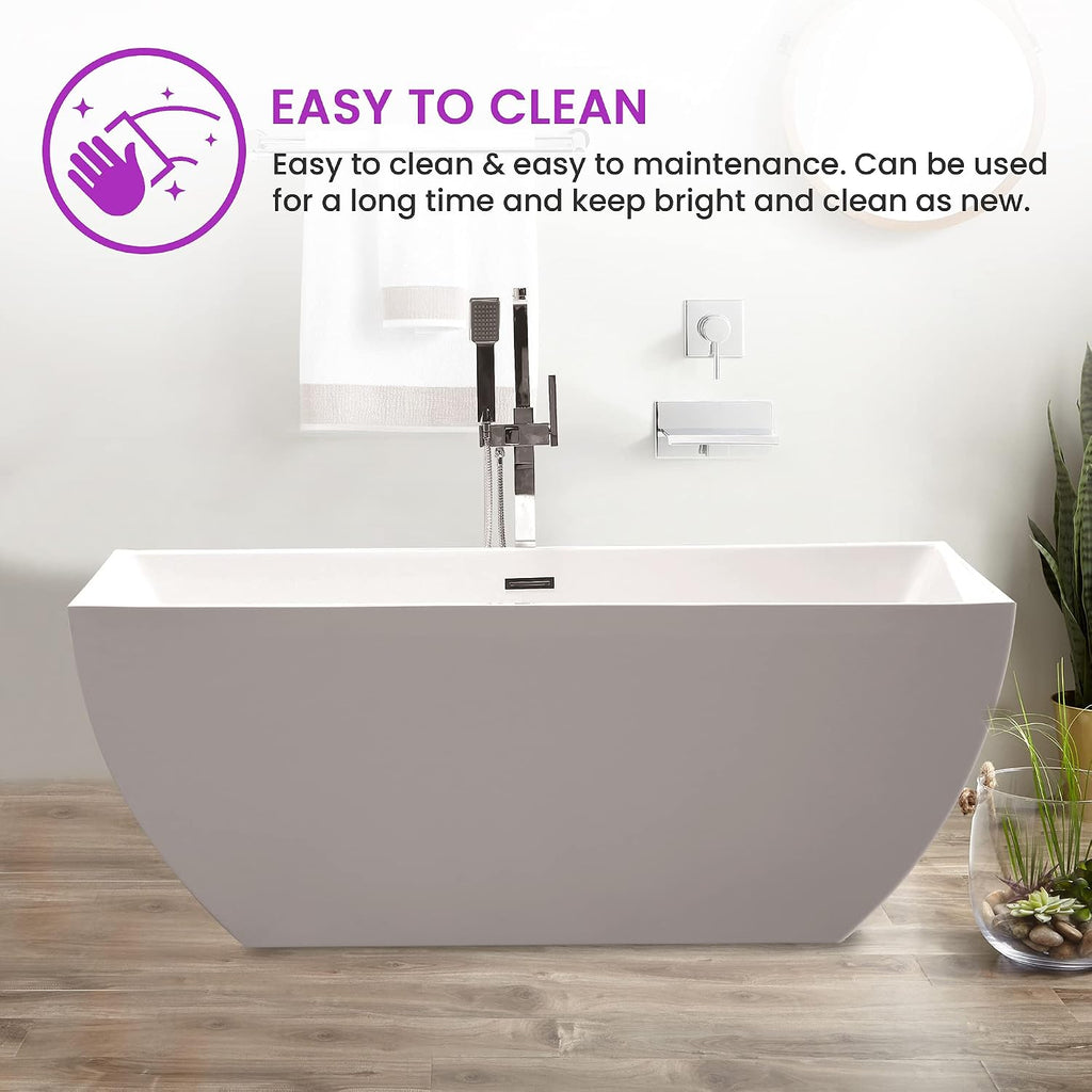 Vanity Art 67' X 32' Acrylic Freestanding Bathtub | Home Improvement Bathtubs with Contemporary Design for Soaking and Bathing, Overflow and Pop-up Drain with UPC Certified, VA6821-L