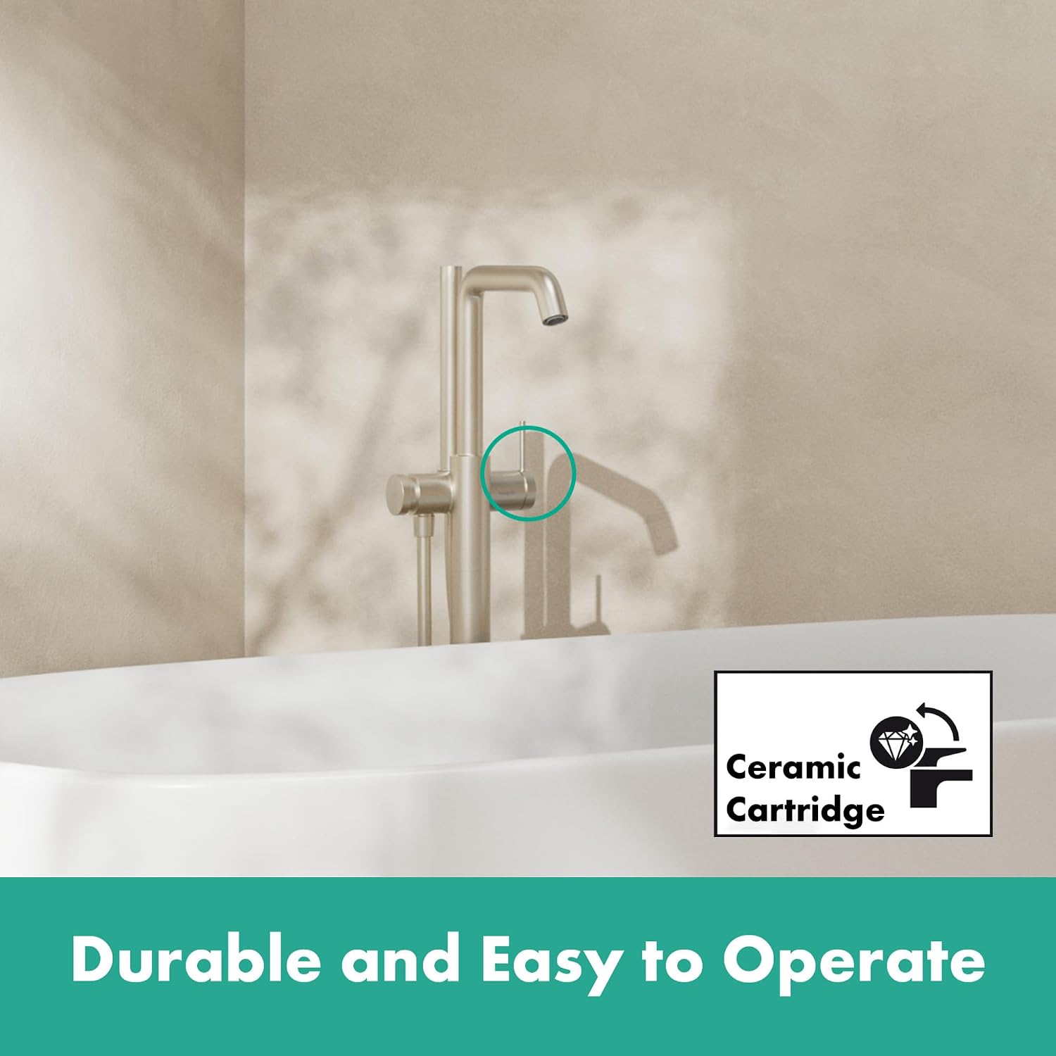 hansgrohe Tecturis S 1-Handle 39-inch Tall Freestanding Bathtub Faucet with Handshower in Brushed Nickel, 73440821