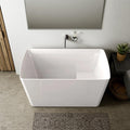 47' Acrylic Freestanding Bathtub with Seat, Square-Shape Japanese Soaking Tub, Stand Alone Bathtub with Chrome Overflow & Drain for Bathroom, Gloss White