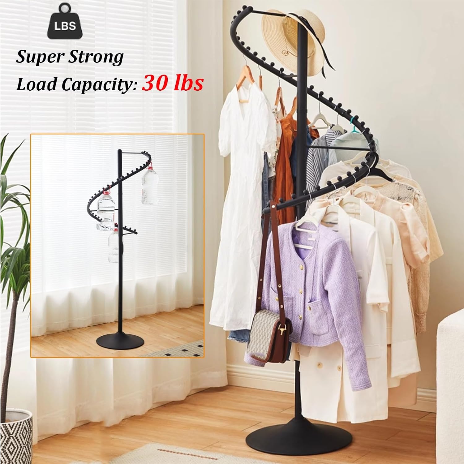 Spiral Clothing Rack 360° Rotating, Heavy-Duty Retail Garment Rack with Wide Base, Freestanding Clothes Organizer Hanger, for Bedroom, Living Room(Black)