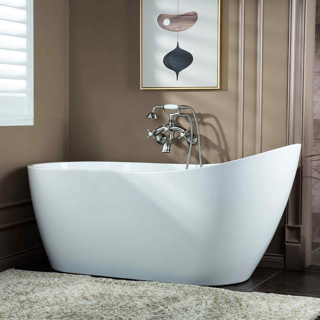 WOODBRIDGE 67' Acrylic Freestanding Bathtub Contemporary Soaking White Tub with Chrome Overflow and Drain