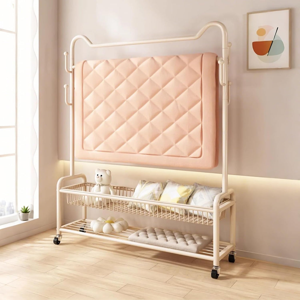 Heavy-Duty Clothes Rack,Garment Rack With Storage Shelves And Coat/Hat Hooks,Hanging Racks For Clothes With Wheels,Freestanding Rolling Clothing Organizer For Bedroom Storage(Gold,80cm(31.5in))
