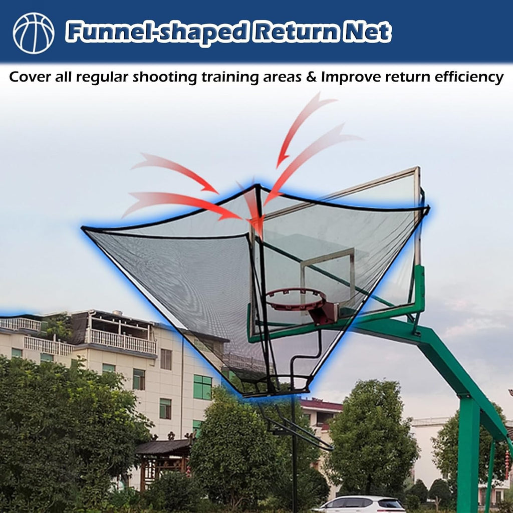 Basketball Hoop Outdoor Net Catcher Return System, 180° Rotatable Basketball Rebounder for Court Inside Training Camp, Shooting Practice Attachment Easy to Set Up