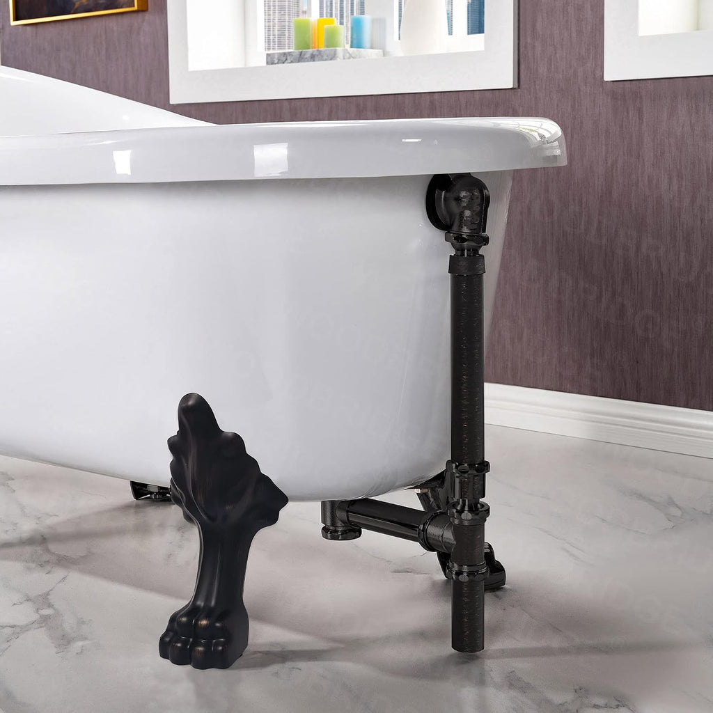 WOODBRIDGE 59' Heavy Duty Acrylic Slipper Clawfoot Bath Tub with ORB Feet + ORB Drain &Overflow