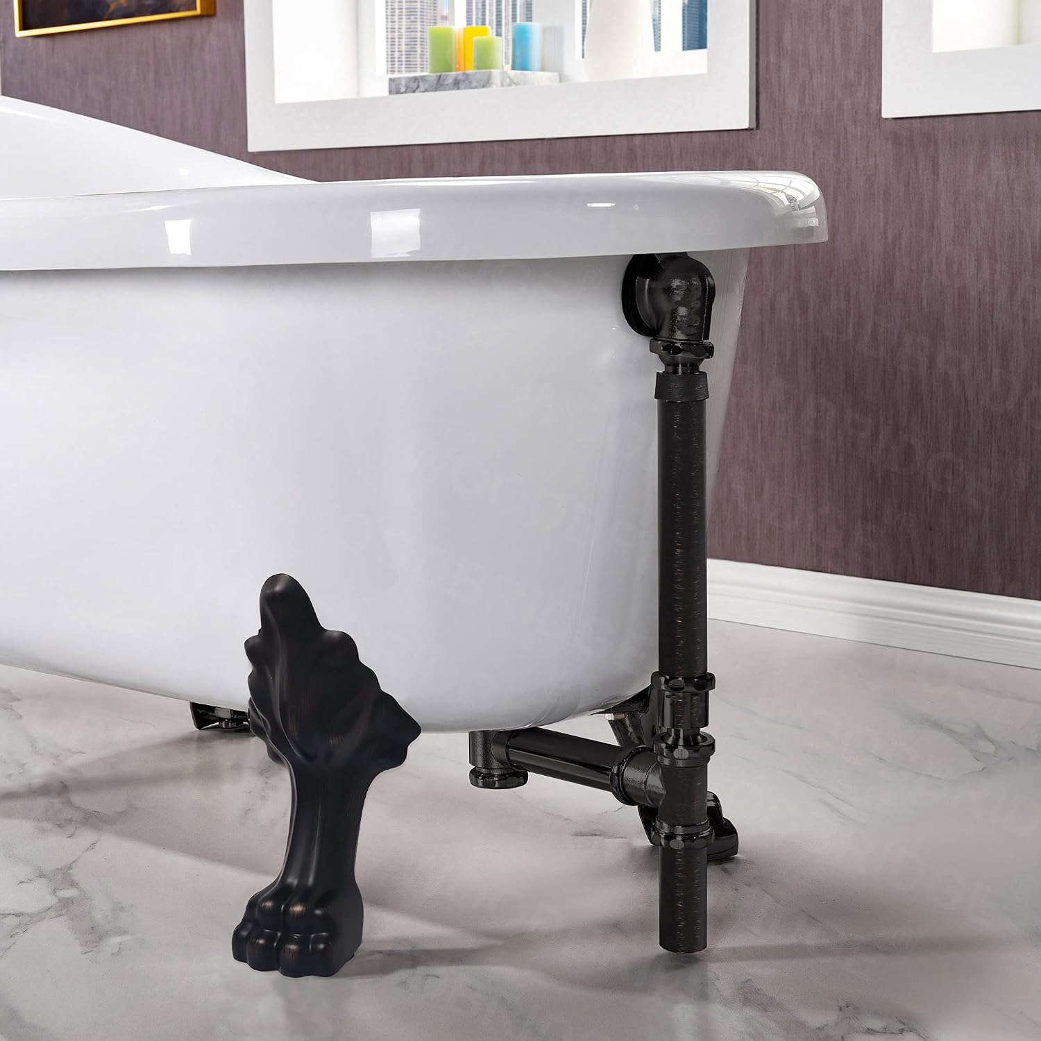 WOODBRIDGE 59' Heavy Duty Acrylic Slipper Clawfoot Bath Tub with ORB Feet + ORB Drain &Overflow