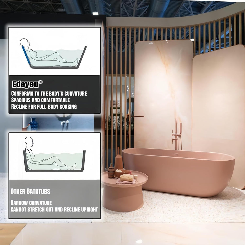 52' Edeyeu Freestanding Bathtub - Modern Soaker Tub with Elegant Aesthetic Design, Extra Deep Stand Alone Tub, with Drain, Suitable for Apartments, Villas and Hotels Pink B