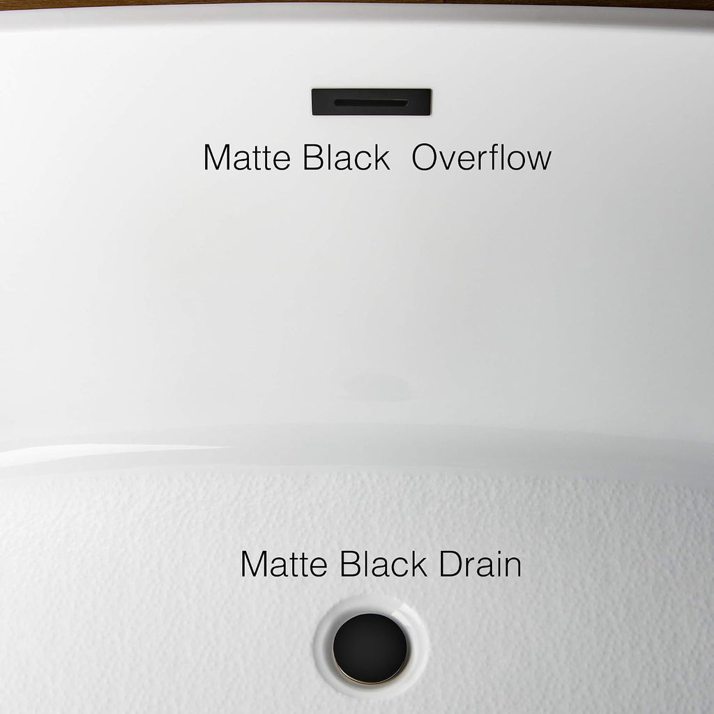 WOODBRIDGE 54' Freestanding White Acylic Soaking Bathtub with Matte Black Drain and Overflow,Black,B1807-MB