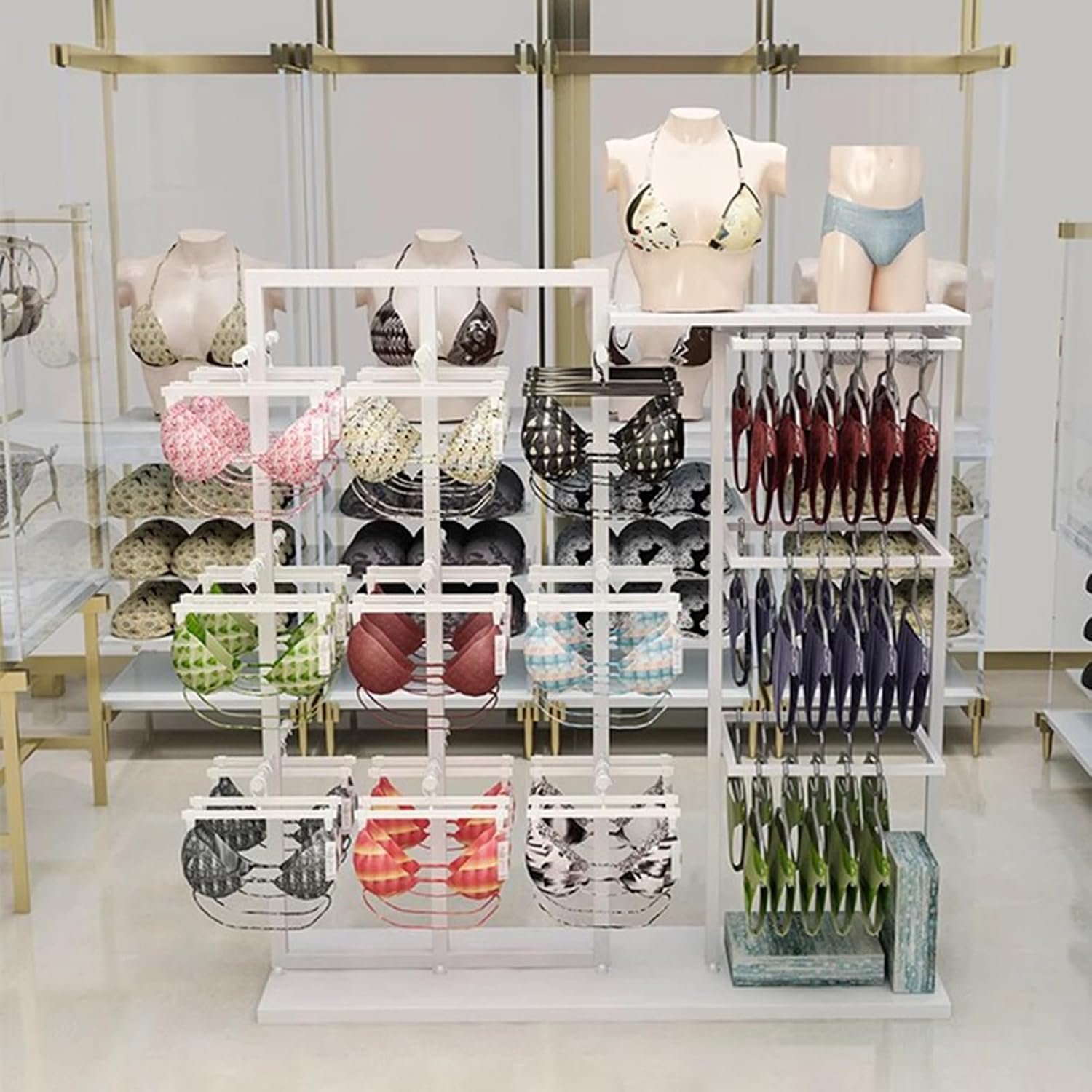 Display Stand Freestanding Clothing Store Organizer Rack, Underwear Rack, Retail Store Scarf Panty Shorts Bra Silk Shawl Display Stand for Boutique/Cloth Store,White B-130X40X135CM
