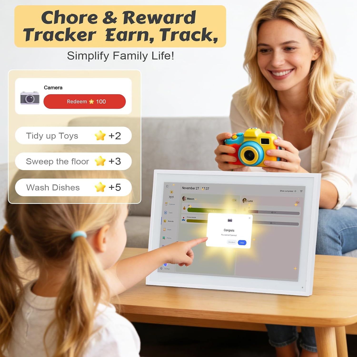 COMIX 15.6' Smart Digital Wall Calendar - WiFi Family Organizer with Sync Google/Outlook/Apple Calendar, Touchscreen Meal Planner & Chore Chart, Digital Photo Frame for Home & Office