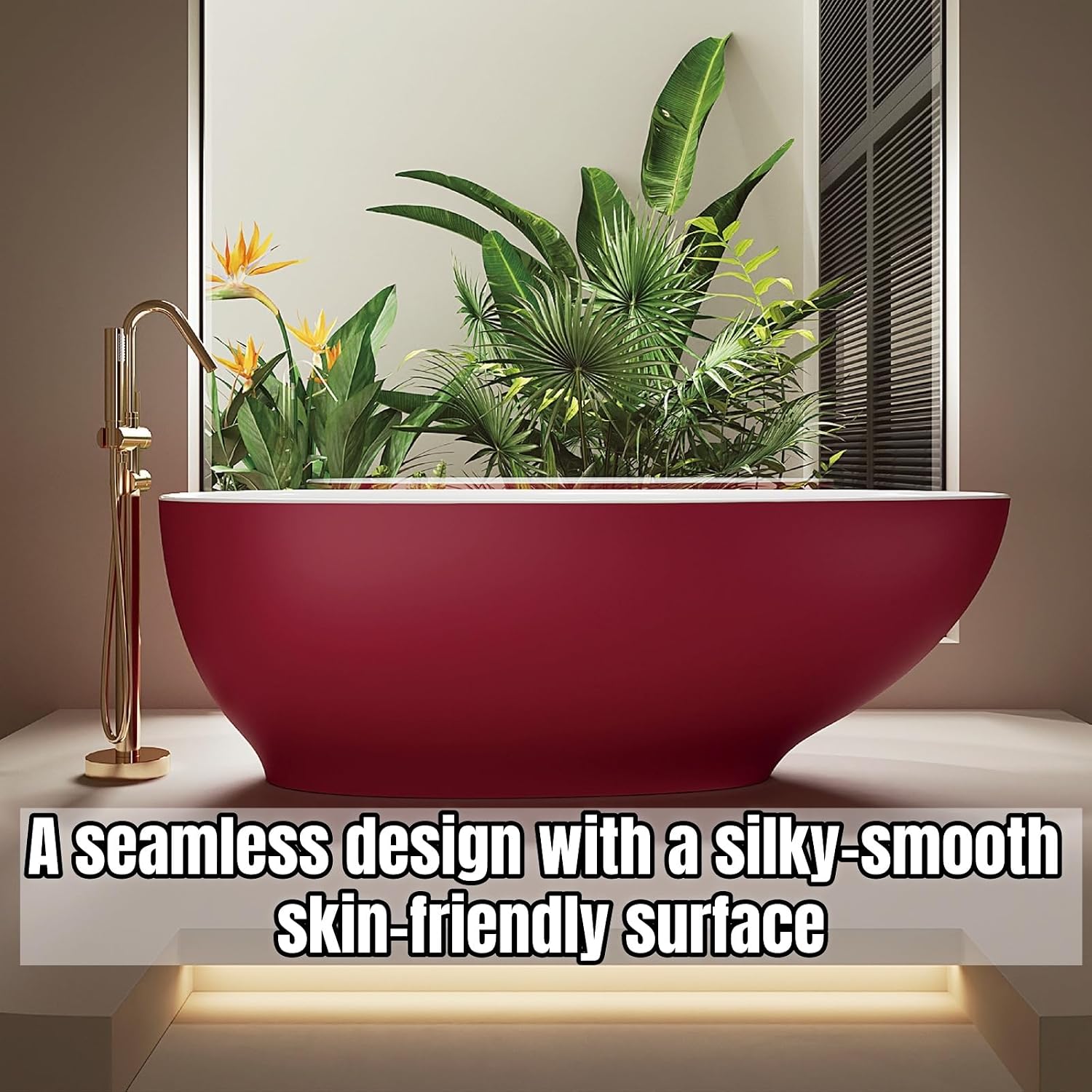 68' Edeyeu Freestanding Bathtub - Modern Artificial Stone Soaking Bathtub, Extra-Deep Freestanding Bathtub, Colored Free Standing Tub, Durable Pmma Artificial Stand Alone Tub Red