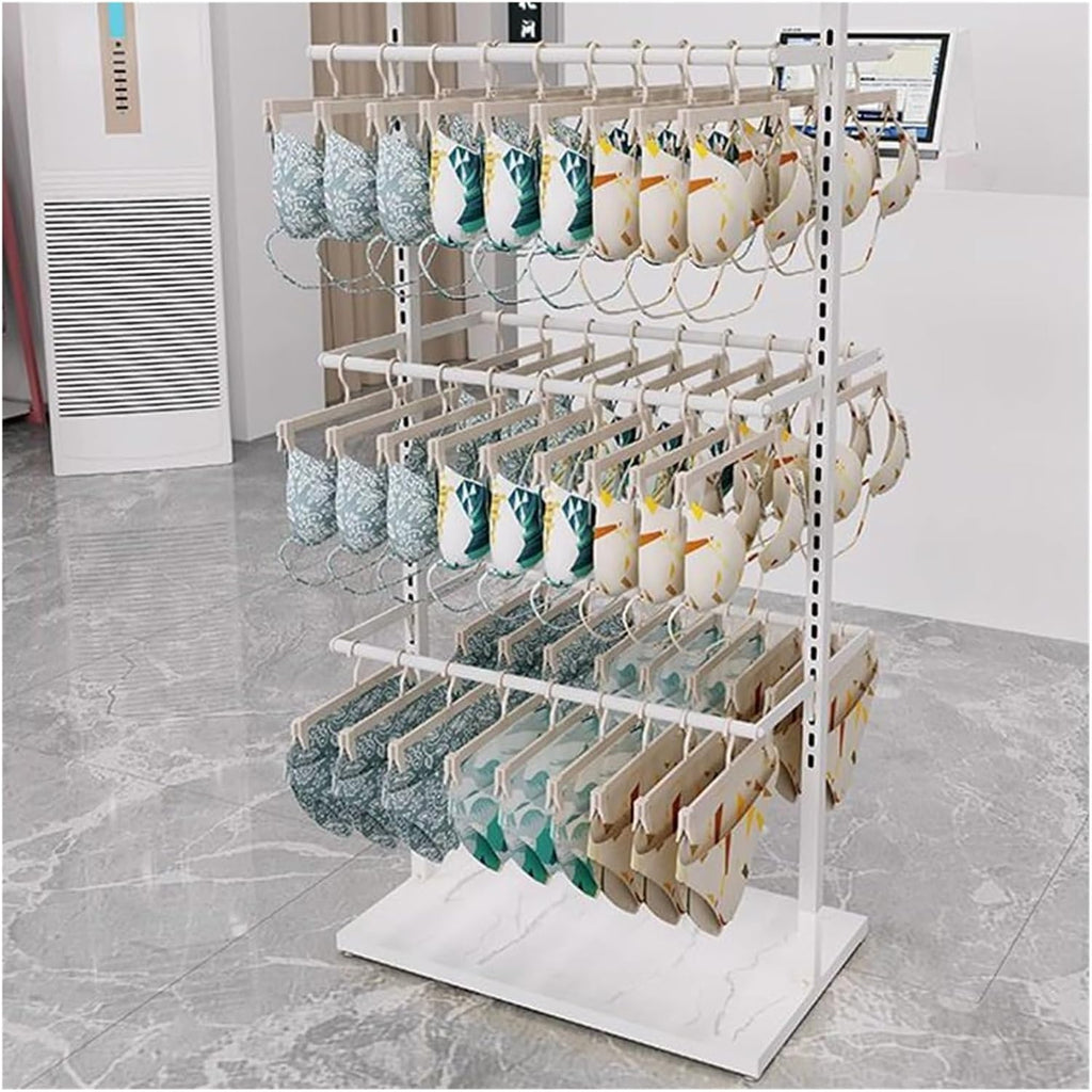 Clothes Rail Garment Rack Floor-Standing Bra Rack, Double Sided Underwear Panty Shorts Display Stand, Boutiques Clothing Retail Store Freestanding Metal Storage,White-80x35x135cm