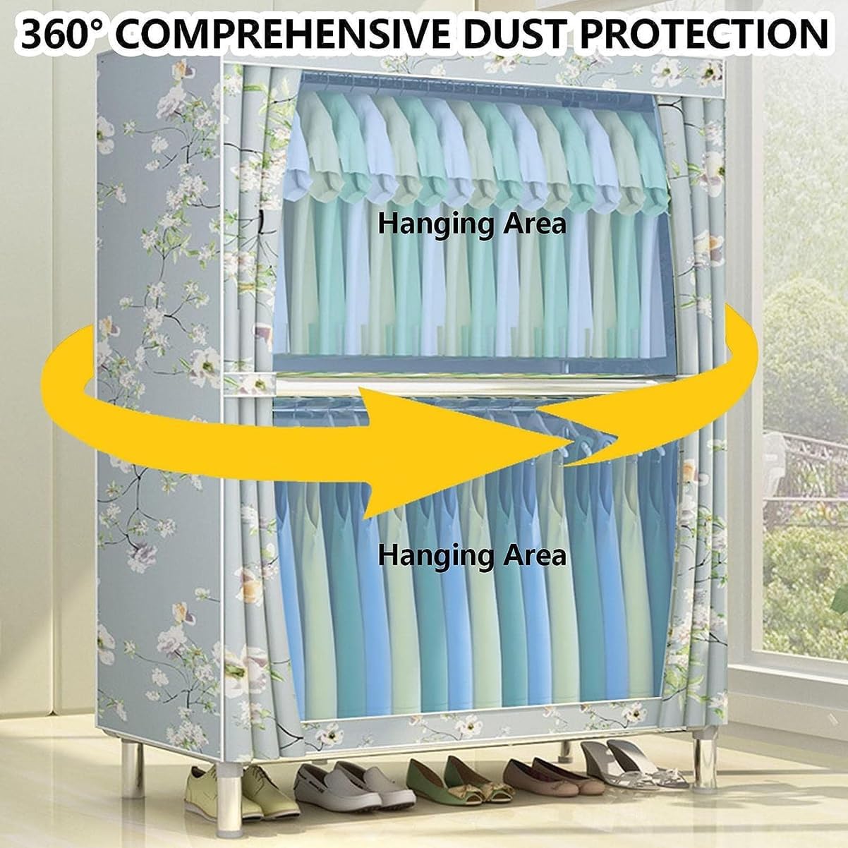 Portable Closet Wardrobe with 2 Hanging Rods Non-Woven Fabric Freestanding Garment Rack for Bedroom (Color : C, Size : 85x45x170cm)