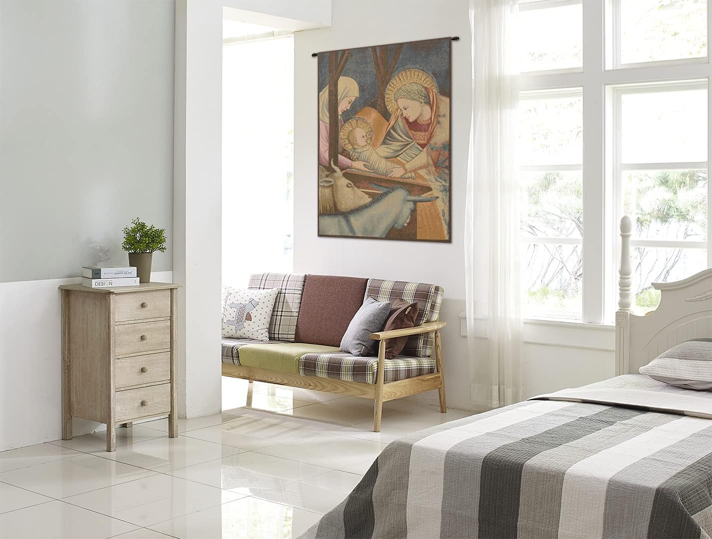 Charlotte Home Furnishings Inc. Nativity Giotto Left Panel Italian Tapestry Wall Hanging 17X12 Inch Viscose Cotton & Polyester Blend Wall Art Perfect for Home Decor & Wall Decor By Giotto di Bondone