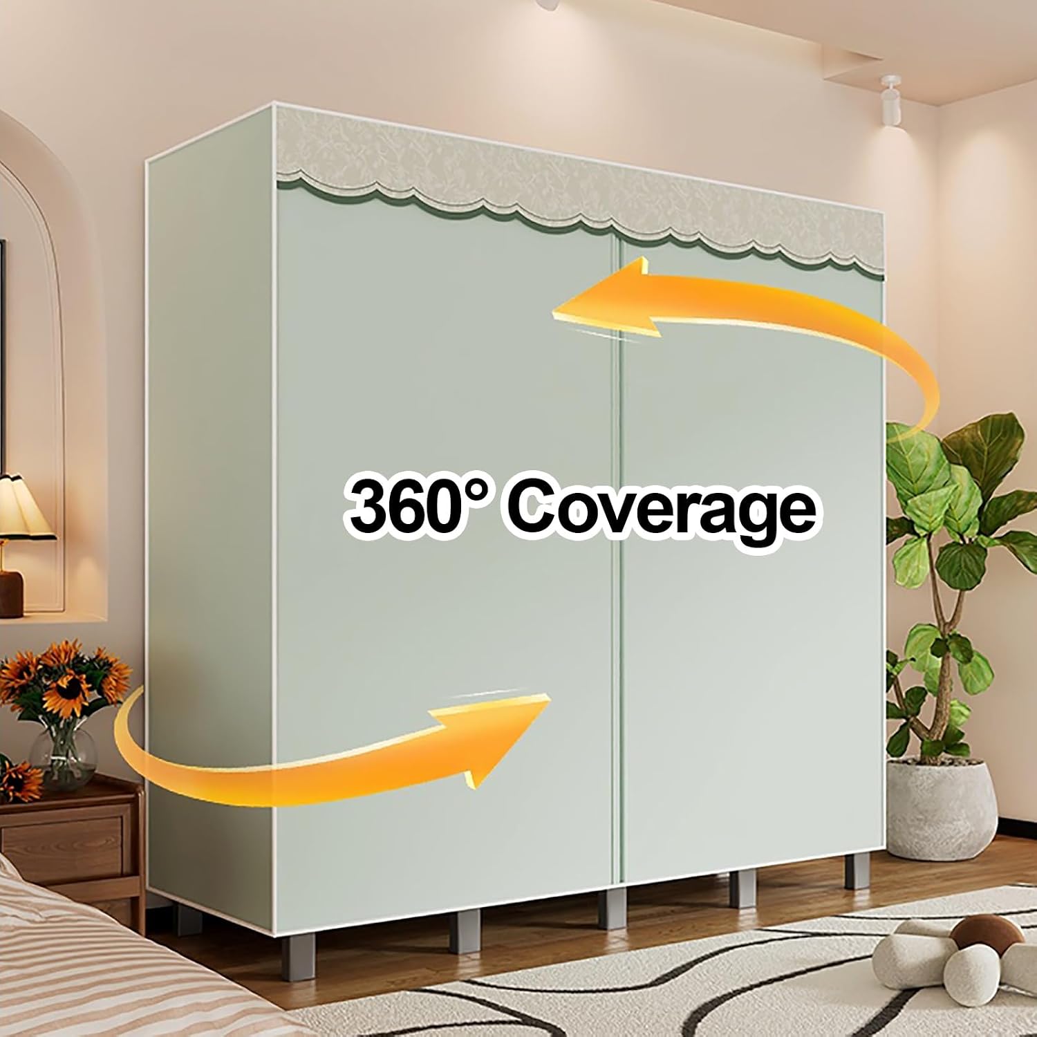 Foldable Wardrobe Closets With Cover Portable 500kg Heavy Duty Clothe Rack For Hanging Clothes Metal Garment Rack Freestanding Armoire Storage Garment Racks(B,130x170x50cm/51x67x20in)
