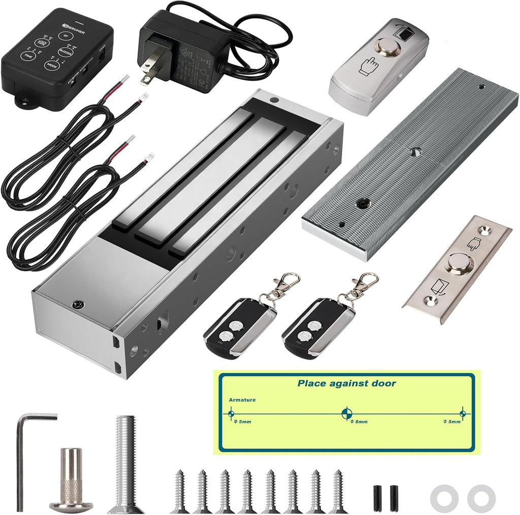 𝙐𝙥𝙜𝙧𝙖𝙙𝙚 1200lbs Electromagnetic Door Lock Access Control.Waterproof 12VDC 24VDC Heavy Duty Magnetic Door Lock Gate Lock 1200lbs Holding Force with 2 Remote Control、Integrated Power Box