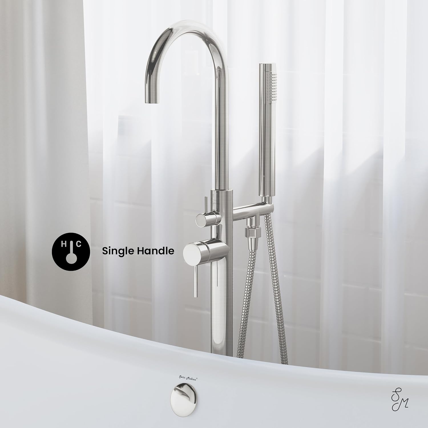 Swiss Madison Well Made Forever SM-FF11BN Ivy Freestanding Bathtub Faucet in Brushed Nickel