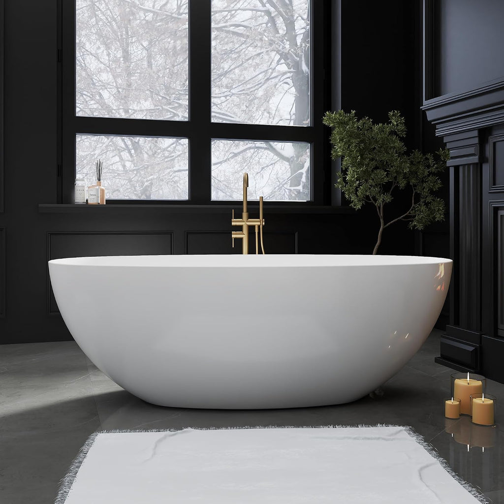 65' Acrylic Free Standing Tub with Thin Edge, Freestanding Bathtub with Overflow and Drain, Soaking Tub cUPC Certified, Gloss White Freestanding Bathtubs