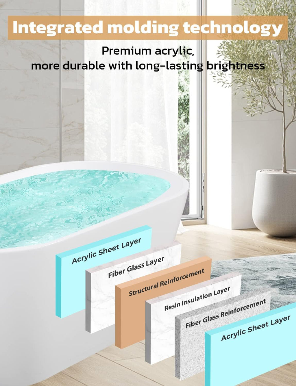 Zevemomo 63 Inch Acrylic Freestanding Bathtub, Glossy White Contemporary Soaking Tub with Silver Toe-Tap Pop-Up Chrome Drain, Integrated Slotted Brushed Nickel Overflow, 61 Gal cUPC Certified Tub