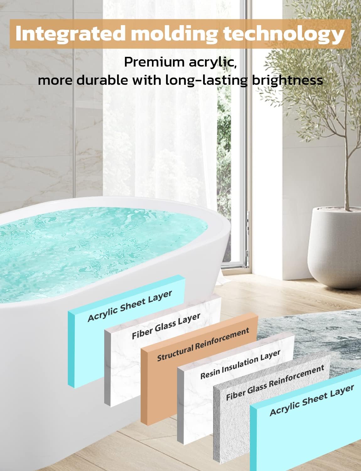 Zevemomo 63 Inch Acrylic Freestanding Bathtub, Glossy White Contemporary Soaking Tub with Silver Toe-Tap Pop-Up Chrome Drain, Integrated Slotted Brushed Nickel Overflow, 61 Gal cUPC Certified Tub