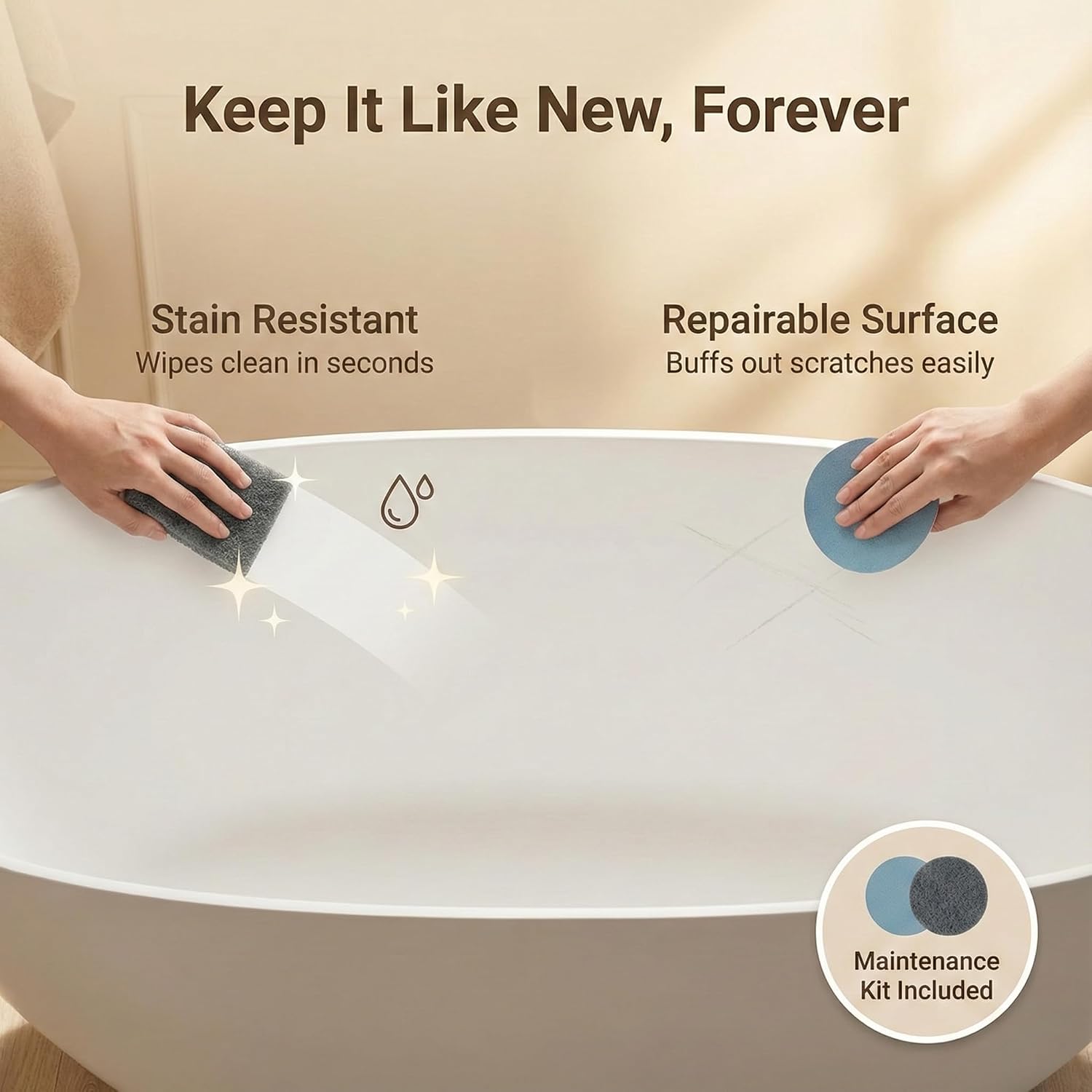 Cpingao 55' Stone Resin Freestanding Bathtub, Oval Contemporary Soaking Tubs, Solid Surface Stand Alone Tub with Drain & Integrated Slotted Overflow Matte White 8845-1400
