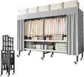 Heavy Duty Rolling Covered Metal Garment Rack with Lockable Wheels and Door, Load 2000lbs, Portable Closets for Hanging Clothes, Large Capacity 360°Enclosed Clothing Racks (A, 59.1in/150cm)