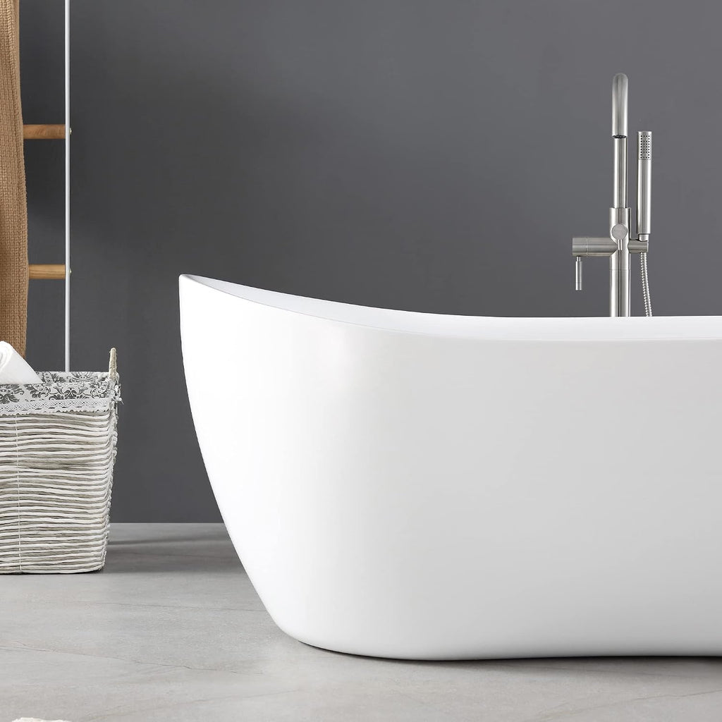 OVE Decors Isaac 58 in. Seamless White Acrylic Freestanding Slipper Bathtub