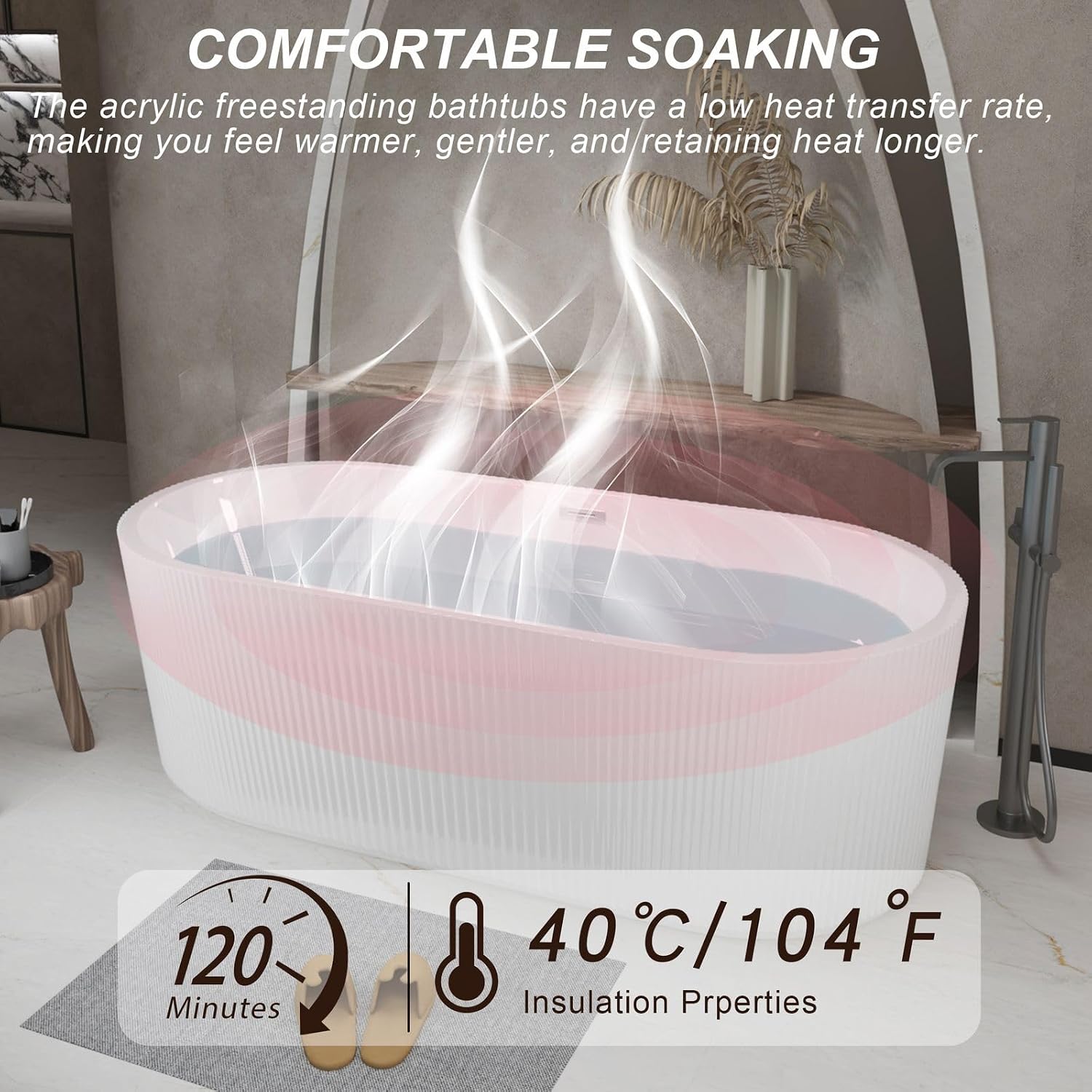 67' Freestanding Bathtub, cUPC Certified Acrylic Soaking Tub with Chrome Overflow & Toe-Tap Drain, Oval Stand Alone Soaker Tub for Modern Bathroom, Glossy White