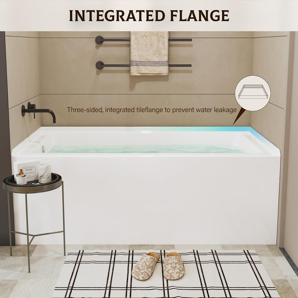 60' X 30' Acrylic Drop-in Bathtub, Glossy White Soaking Tub with Storage Ledge, Left Drain & Integral Flange