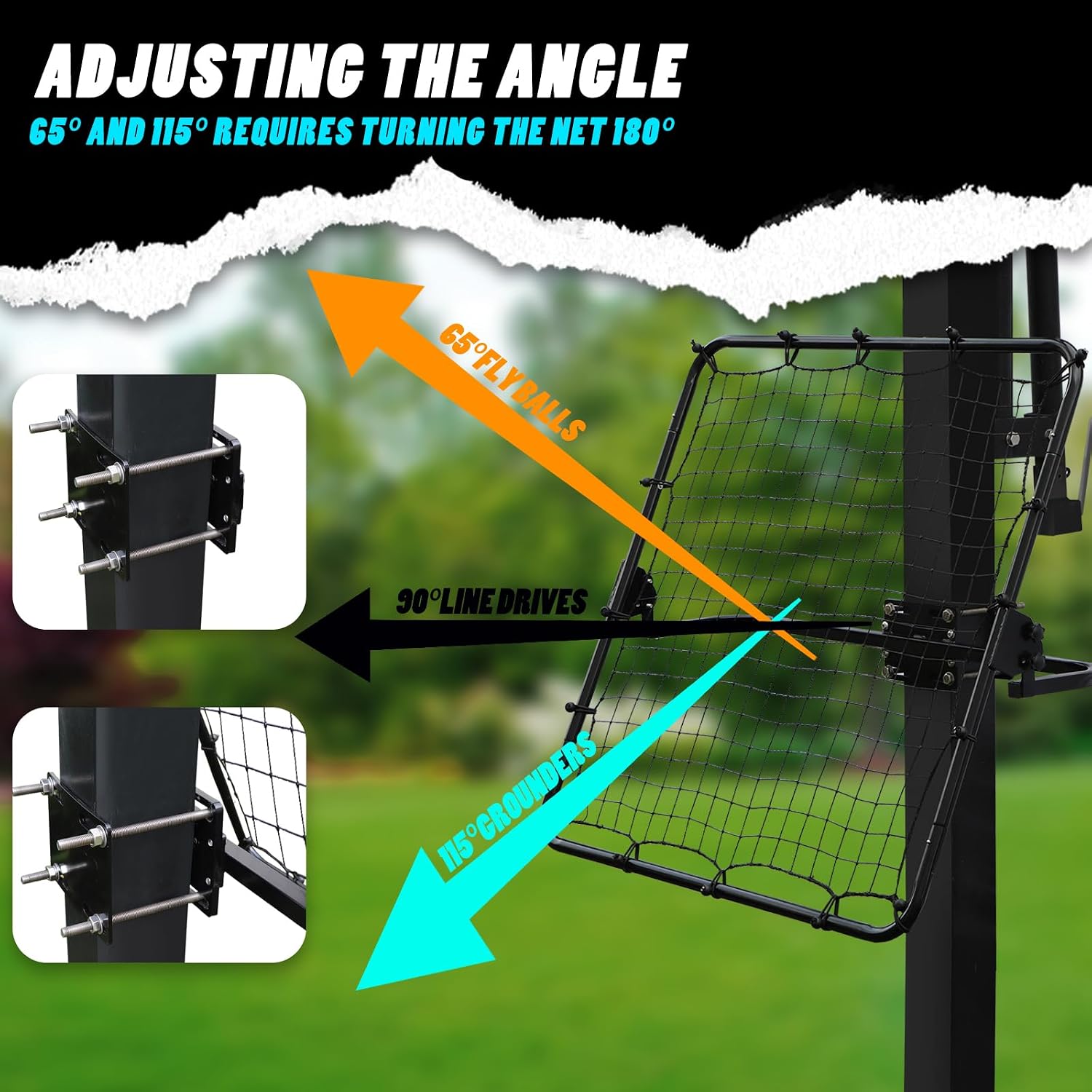 Basketball Return Attachment for Hoop - 40'x40' Rebound Net with Adjustable 3 Angles - Fits 2'-6' Round/Square Goal Poles - Multi-Sport Trainer for Basketball Baseball Soccer