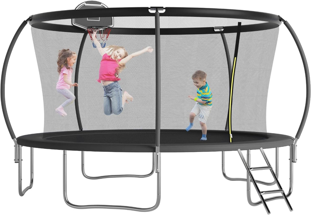 Tranpoline 10FT 12FT 14FT 16FT Tranpoline for Kids with Safety Enclosure Net Recreational Tranpoline for Adults ASTM Approval Backyard Outdoor Tranpoline with Basketball Hoop