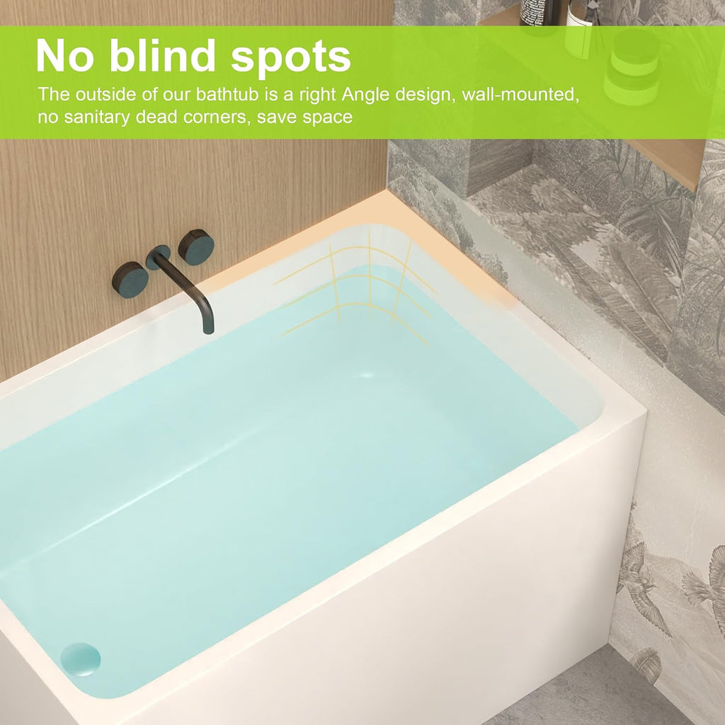 43 Inch Acrylic Freestanding Bathtub, Rectangle Soaking Tub for Small Bathrooms, Gloss White Pure Acrylic Tub with Chrome Overflow & Pop-Up Drain, cUPC Certified, Left Drain,Deep Soak Tub