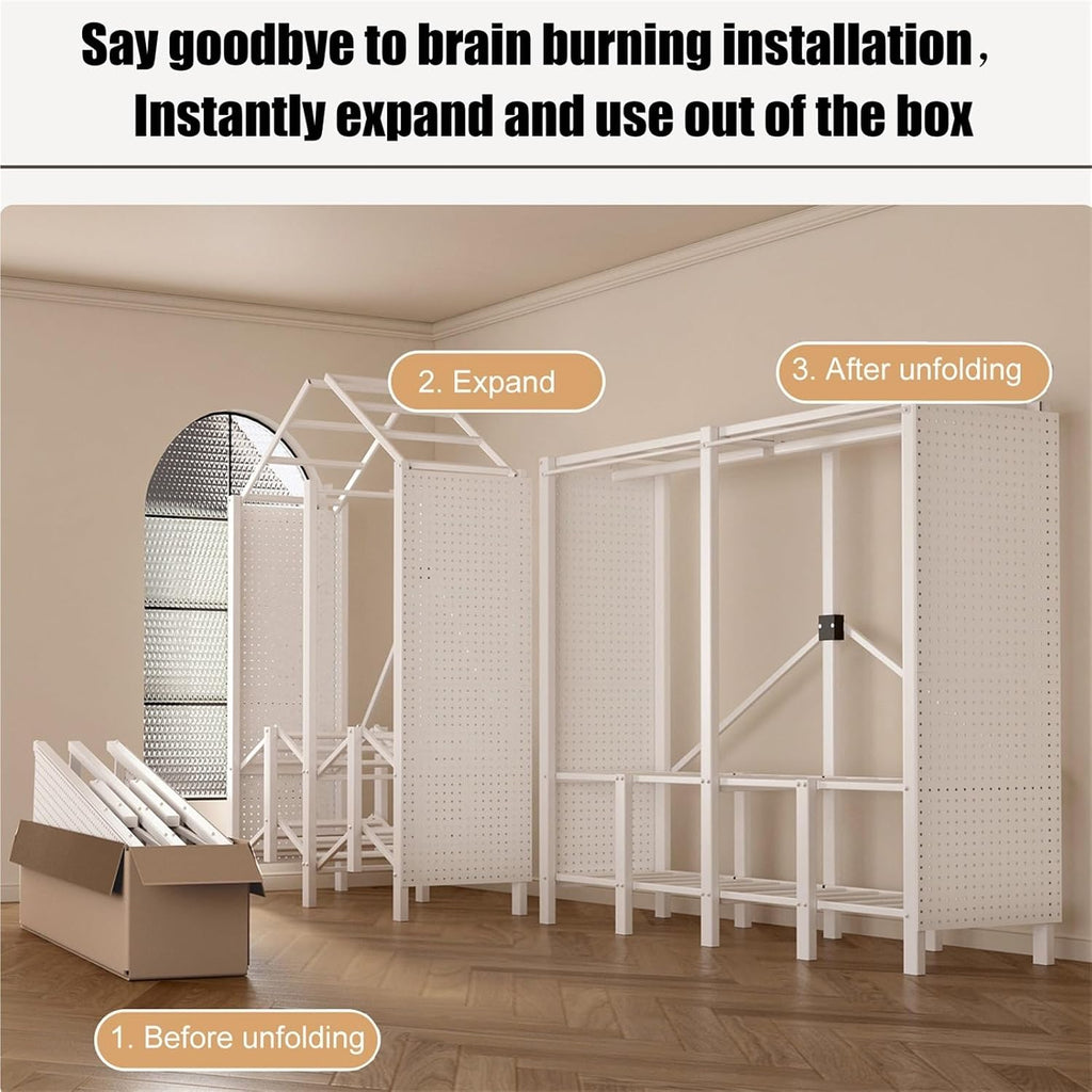75in Portable Wardrobe Closet Rack, 1100lbs Heavy-Duty Foldable Steel Closet With Cover, Freestanding Enclosed Armoire For Hanging Clothes, Bedroom Storage Organizer
