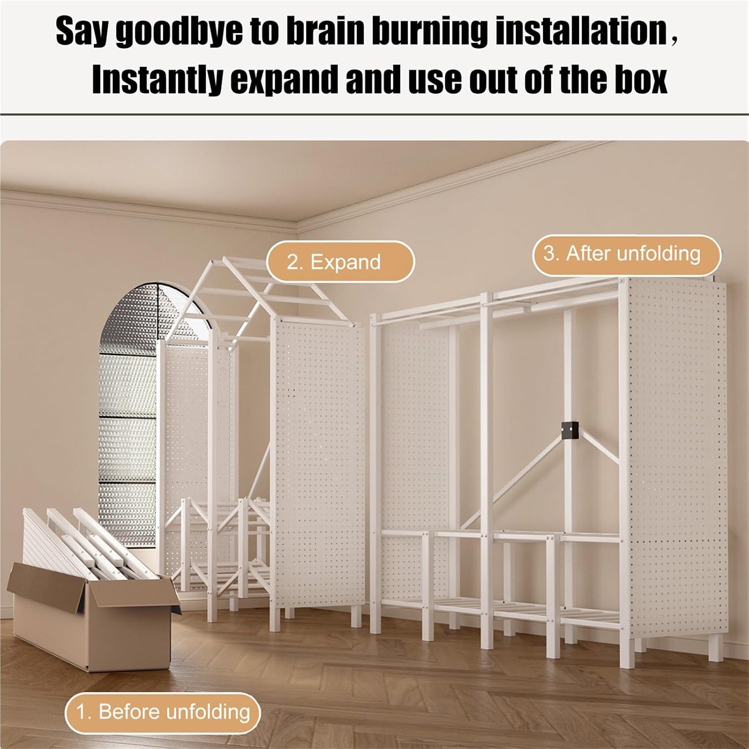 75in Portable Wardrobe Closet Rack, 1100lbs Heavy-Duty Foldable Steel Closet With Cover, Freestanding Enclosed Armoire For Hanging Clothes, Bedroom Storage Organizer