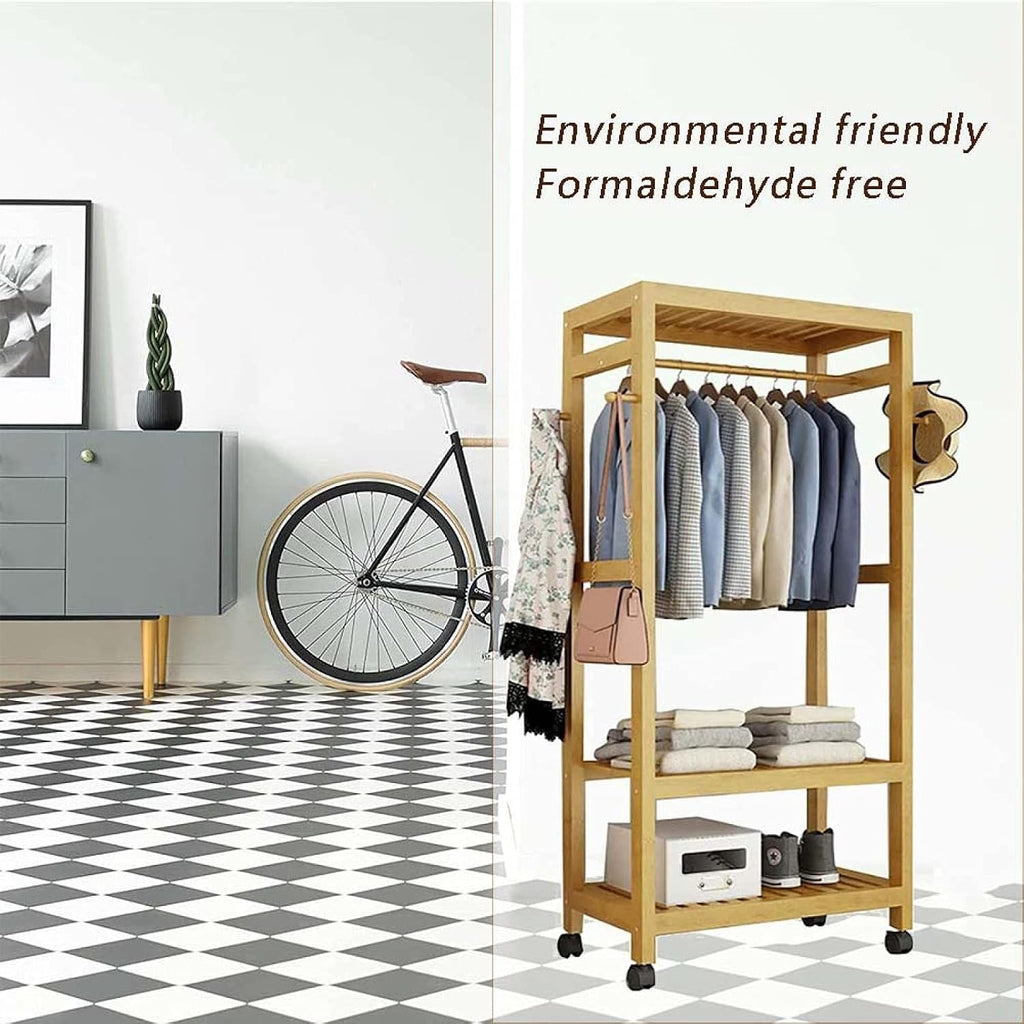 Floor-Standing Solid Wood Rotating Coat Rack，80cm Rolling Wooden Clothes Rack with Shelves & Cover - Portable Garment Organizer, Adjustable Height, Stylish Storage Solution for Home, Bedroom
