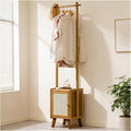 Bamboo Clothes Rack with Storage Basket - Freestanding Solid Wood Garment Rack for Bedroom, Living Room, and Hallway Organization(Tea Brown)