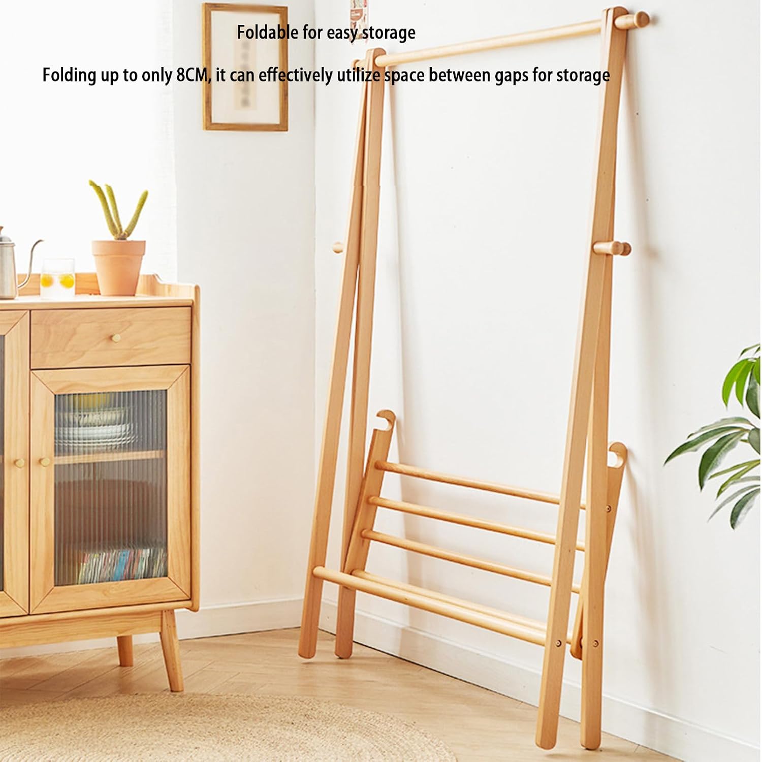 Bamboo Garment Rack Bamboo Small Clothes Rack,Bamboo Wood Garment Rack with Shelves, Narrow,Short Mini Cloth Racks for Hanging Clothes,Simple,Free Standing