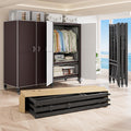 Heavy Duty Covered Clothes Rack with Magnetic Door Foldable Portable Wardrobe Closet for Hanging Clothing Rolling Black Metal Garment Rack on Wheels Closet System (Brown, 65.9in)