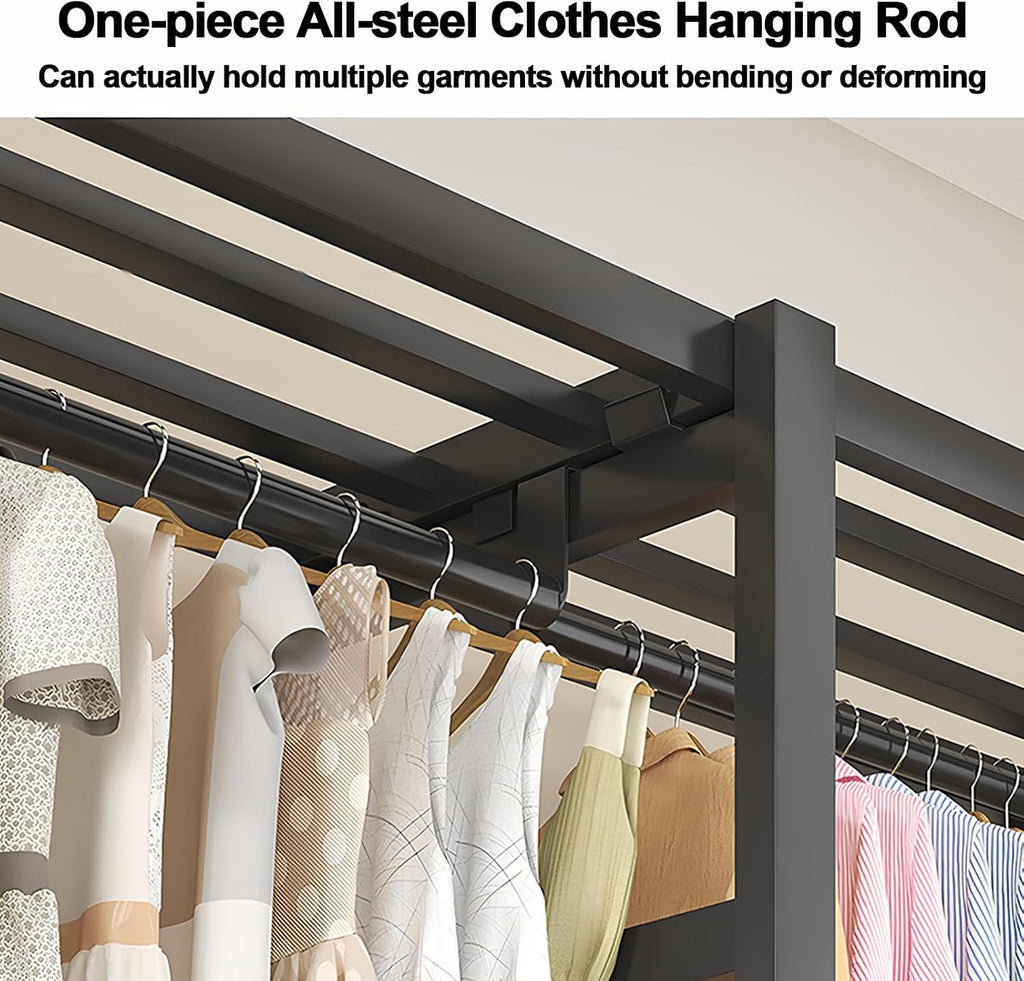Foldable Wardrobe Closet with Cover, Portable Metal Garment Rack with Hanging Rods, Clothing Rack for Hanging Clothes, Storage Organizer for Bedroom(Grey,152cm/59.8inch)
