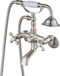 gotonovo Clawfoot Bathtub Faucet Tub Filler with Hand Held Shower Faucet Set Victorian Double Cross Handle 6 Inch Center Adjustable Swing Arms Tub Mount Short Adapter Brushed Nickel