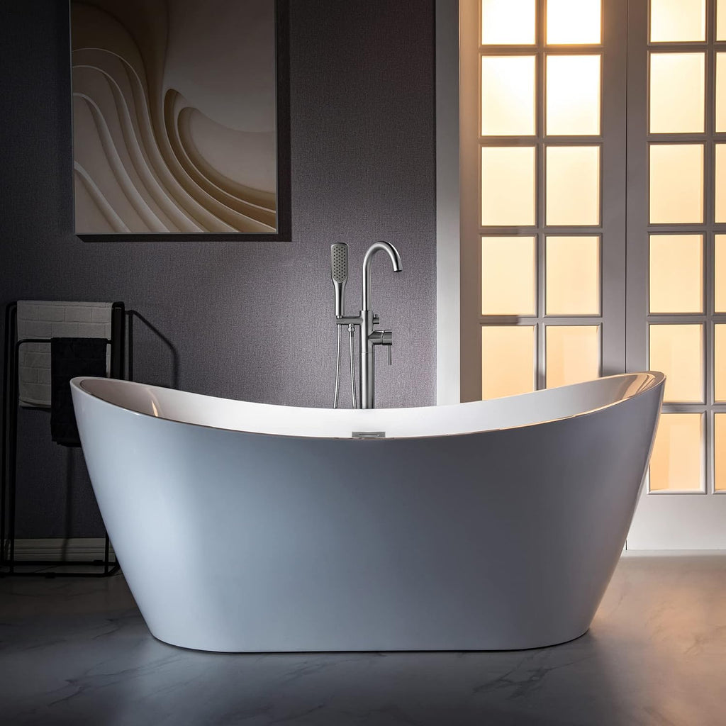 WOODBRIDGE High Flow Rate 8 GPM Freestanding Tub Filler Faucet with Hand Shower, Chrome,F0024CHSQ