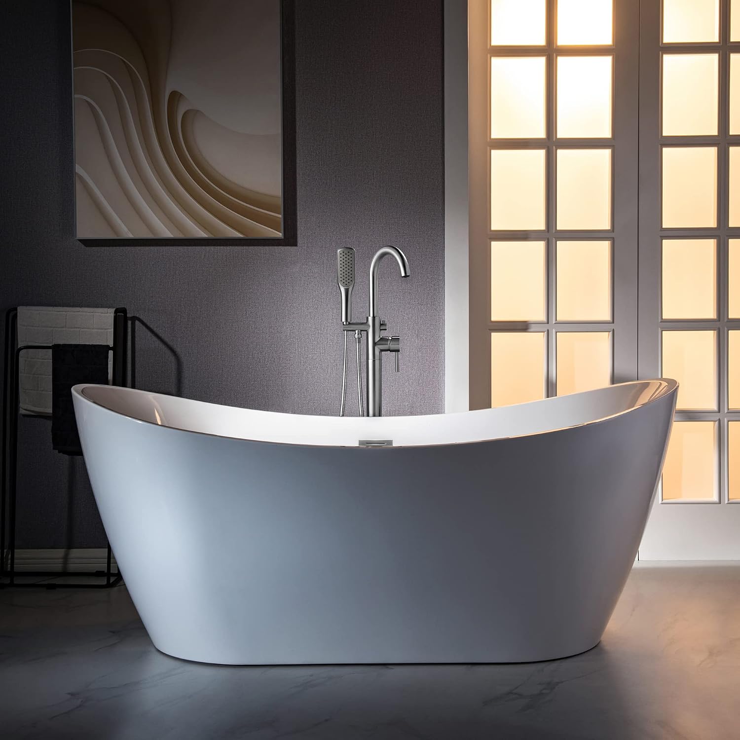 WOODBRIDGE High Flow Rate 8 GPM Freestanding Tub Filler Faucet with Hand Shower, Chrome,F0024CHSQ